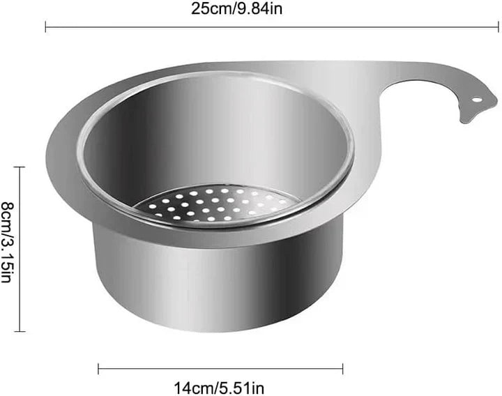 Filtre évier acier inoxydable forme cygne, drainage rapide, anti-bouchon, pour une cuisine toujours propre et nette.