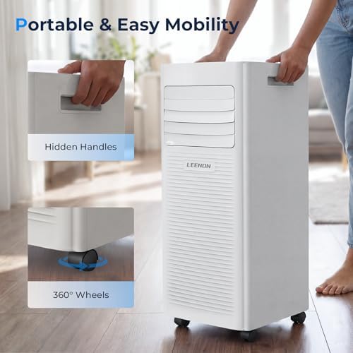 Climatiseur portable 9000 BTU en action dans une chambre, offrant fraîcheur et confort estival.