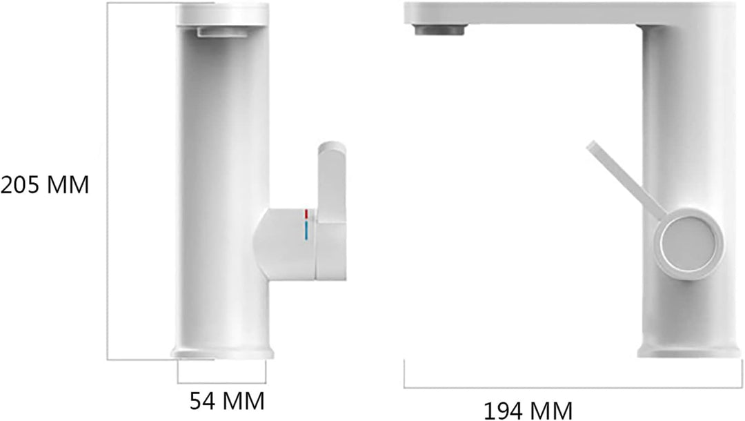Robinet électrique design en ABS blanc mat pour salle de bain, eau chaude immédiate et installation facile.