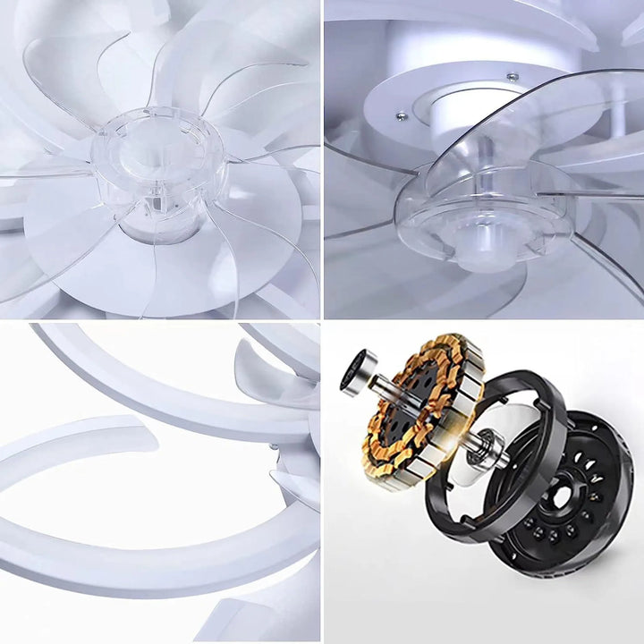 Élégant ventilateur de plafond LED floral. Design moderne avec éclairage intégré et télécommande pour votre confort.