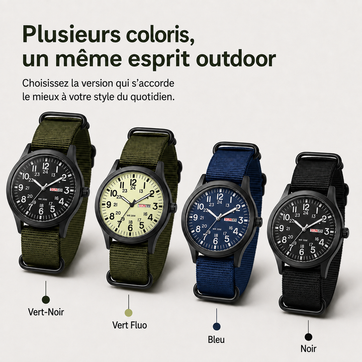 Montre sport homme ultra-résistante, avec verre saphir inrayable et étanchéité 100m.