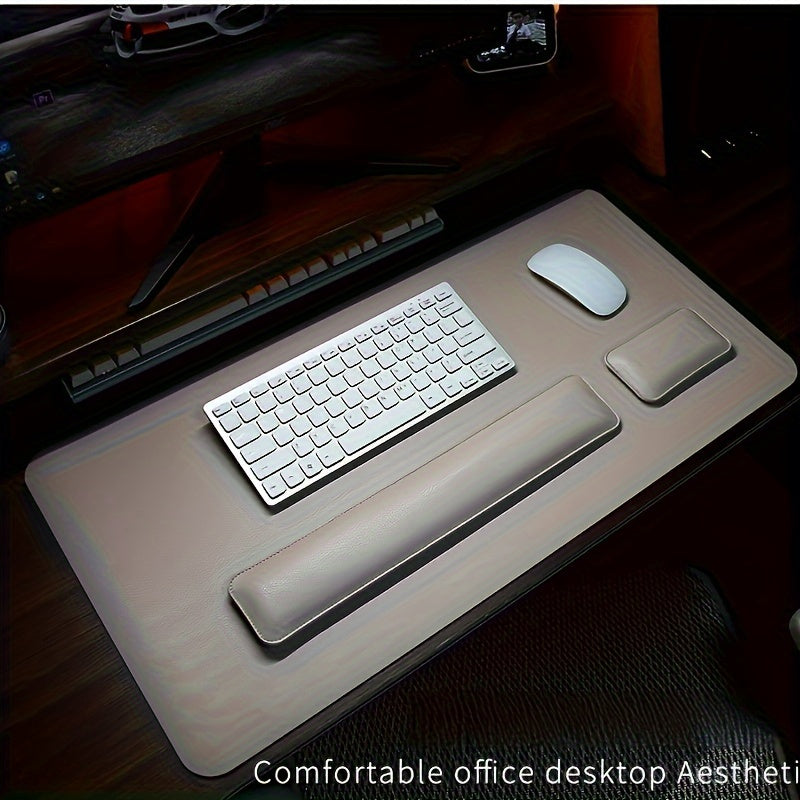 Set bureau complet avec grand tapis, tapis souris et repose-poignets clavier en cuir PU.