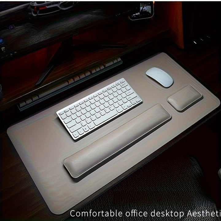 Set bureau complet avec grand tapis, tapis souris et repose-poignets clavier en cuir PU.