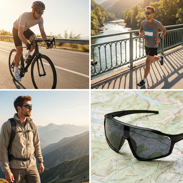 Lunettes de sport unisexe avec verres photochromiques pour cyclisme, course et vision panoramique.
