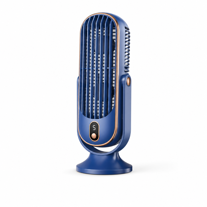 Ventilateur USB rechargeable AeroLux, silencieux, portable, rotation 720°, confort optimal au bureau.