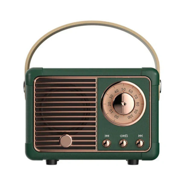 Haut-parleur Bluetooth vintage, son stéréo premium, compact et portable pour musique sans fil.
