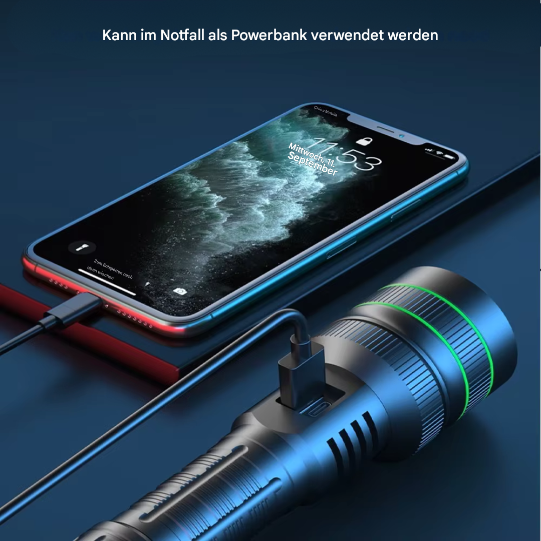 Lampe de poche tactique LED, ultra-lumineuse et zoomable, indispensable pour le camping et la survie.