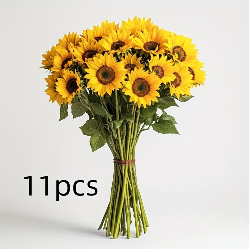 11 tournesols artificiels jaunes pour égayer votre jardin ou intérieur, idéaux pour toute saison.