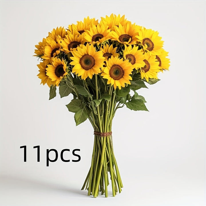 11 tournesols artificiels jaunes pour égayer votre jardin ou intérieur, idéaux pour toute saison.