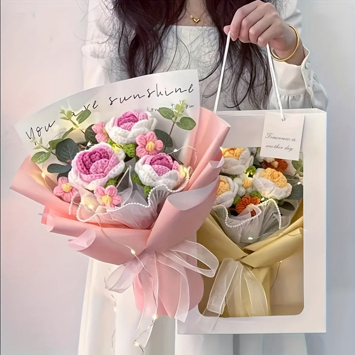 Bouquet de fleurs au crochet fait main, cadeau parfait pour maman. Unique, durable, idéal Fête des Mères.