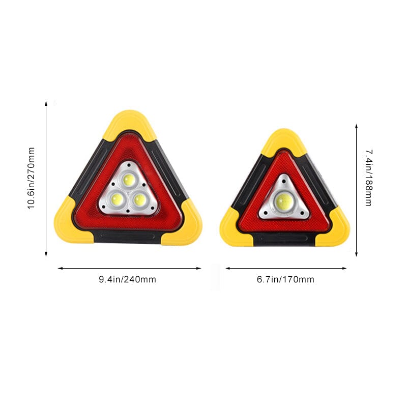 Panneau lumineux triangulaire d'urgence, essentiel pour la visibilité des automobilistes la nuit.