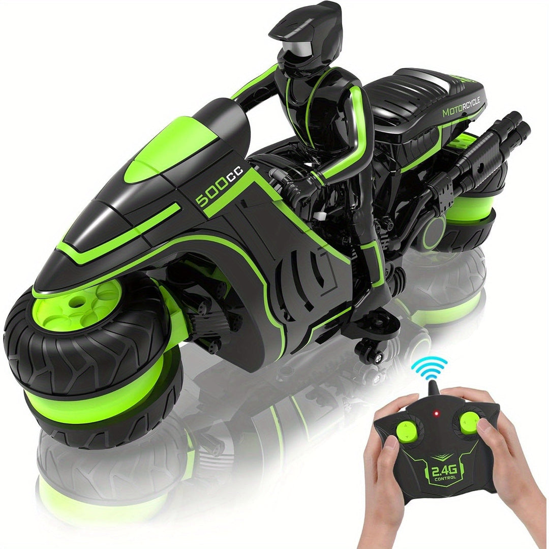 Moto stunt télécommandée pour enfants avec roues 360°, parfaite pour cascades et jeux de vitesse. Jouet radiocommandé.