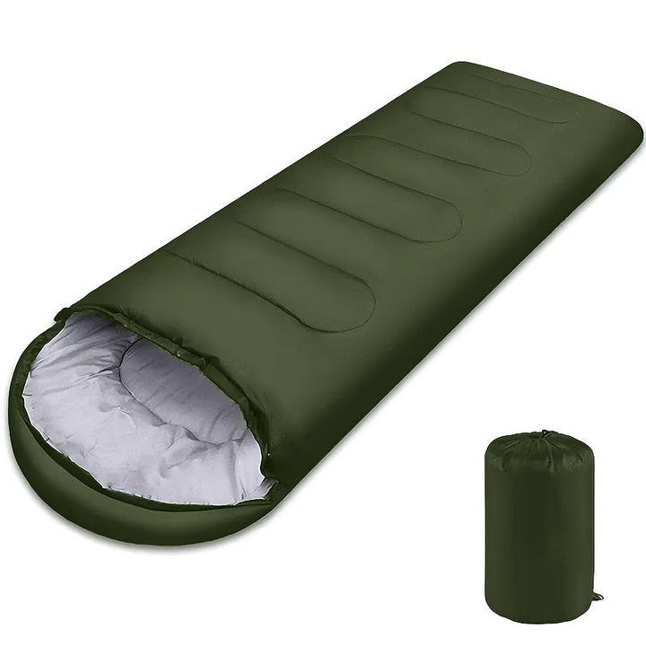 Sac de couchage de camping hivernal polyvalent, avec capuche pour le confort en plein air et voyage.