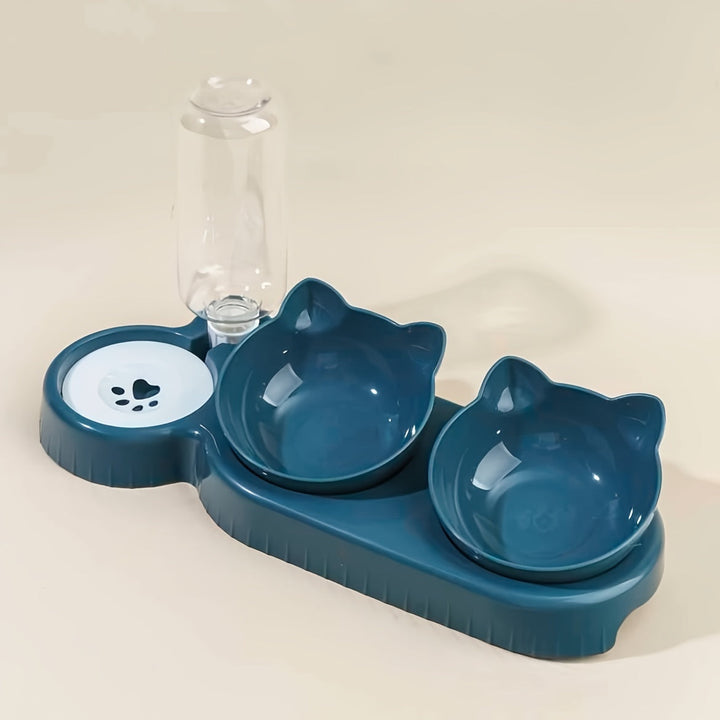 Set de bols ergonomiques pour chats, incliné pour faciliter l'alimentation et un meilleur confort.