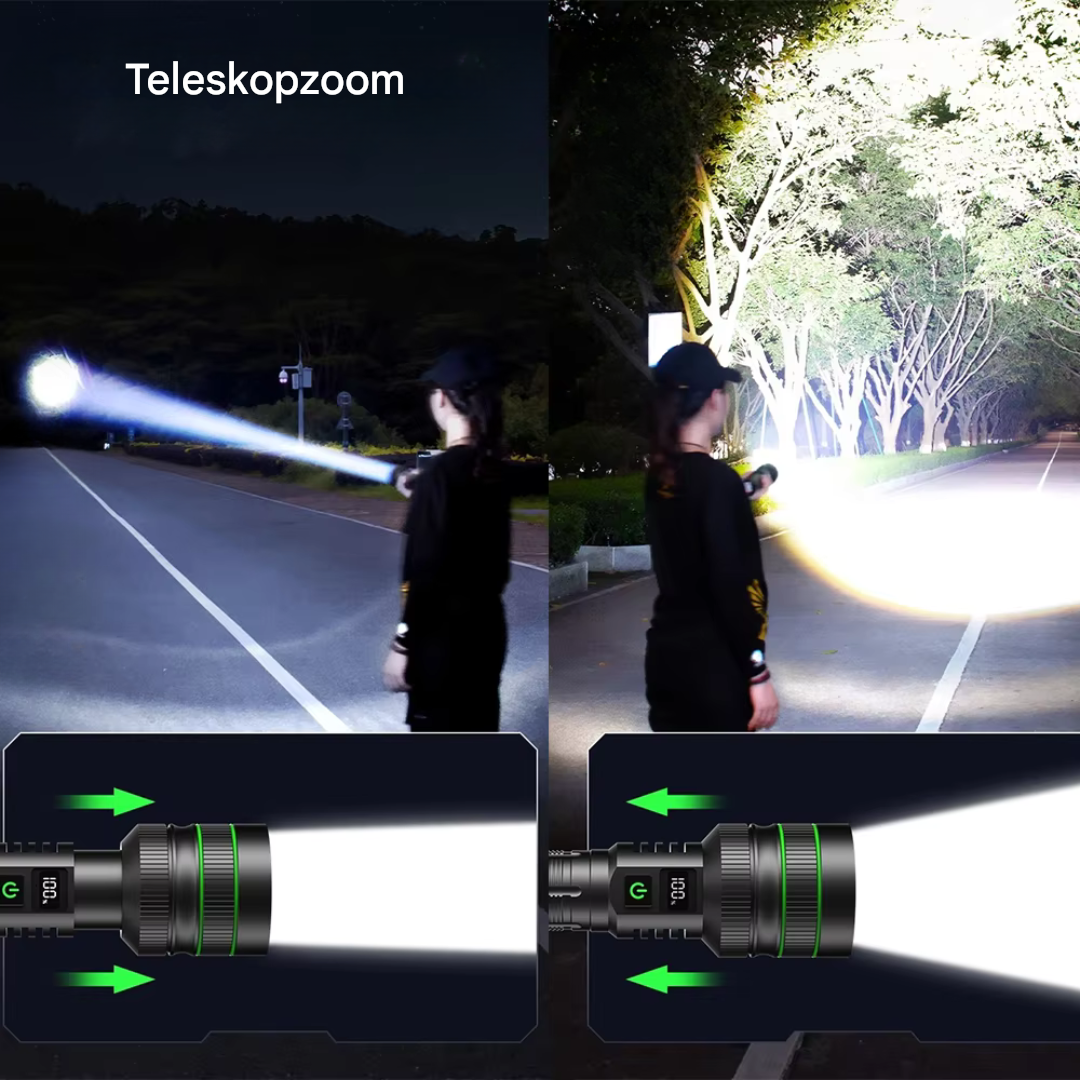 Lampe de poche LED compacte et étanche, dotée d'un zoom pour un éclairage puissant en toutes situations.