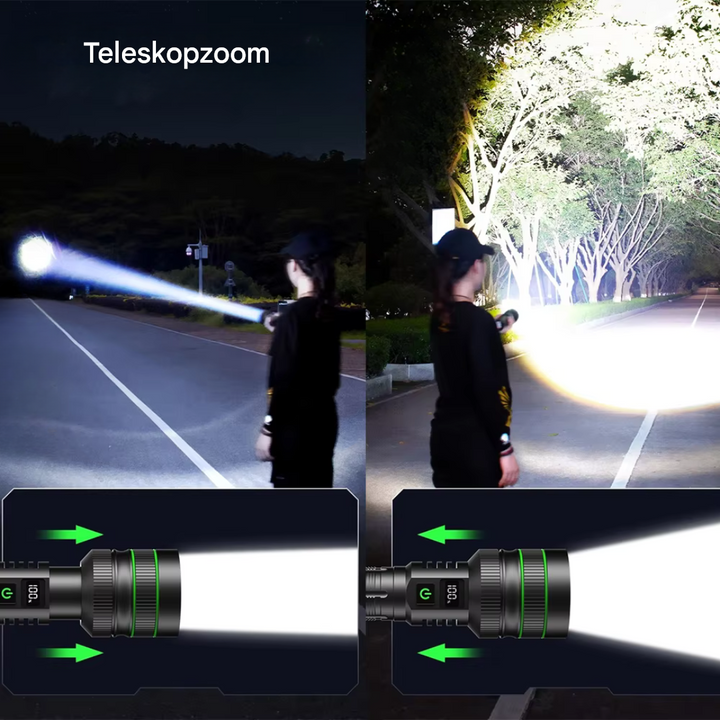 Lampe de poche LED compacte et étanche, dotée d'un zoom pour un éclairage puissant en toutes situations.