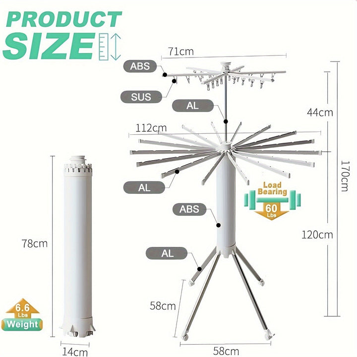 Étendage cylindrique Octopus, pratique et mobile, pour un séchage optimal de votre linge.