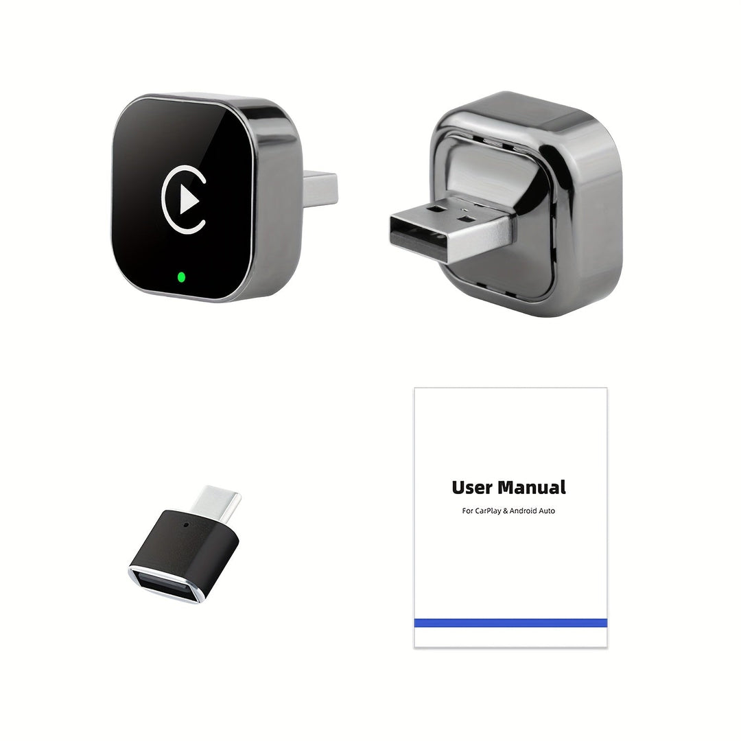 Adaptateur compact sans fil CarPlay & Android Auto, essentiel pour les smartphones en voiture.