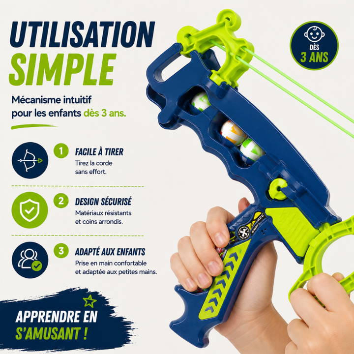 Set d'arc JoyStrike pour enfants avec cible dinosaure. Idéal pour jeu intérieur/extérieur.