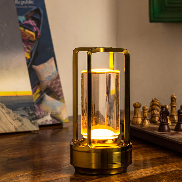 Lampe de table sans fil en cristal, design cylindrique moderne. Éclairage LED pour toute pièce.