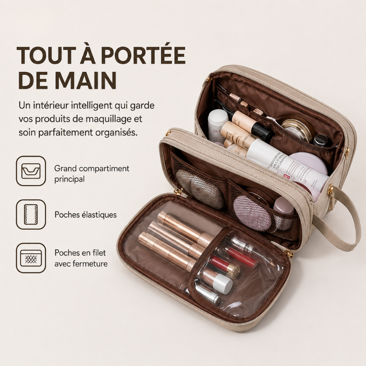 Trousse maquillage femme BeautéBox élégante, organisateur de cosmétiques en cuir PU.