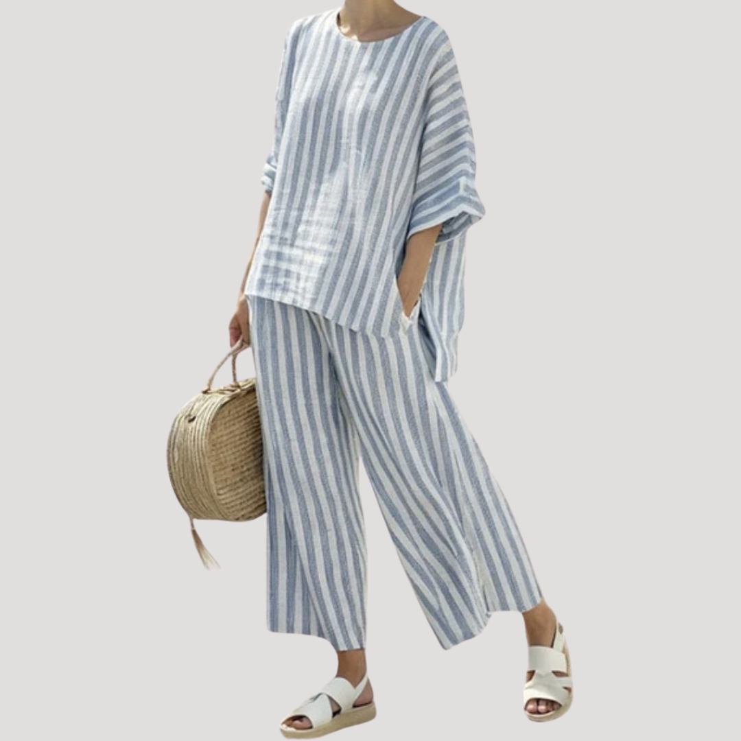 Mode femme été: ensemble décontracté chic, tunique et pantalon large pour une tenue estivale polyvalente.