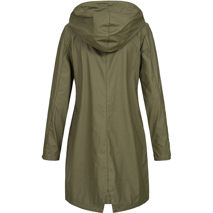 Manteau imperméable long femme, coupe ajustée, longueur élégante. Protection pluie mode pour vêtement extérieur.