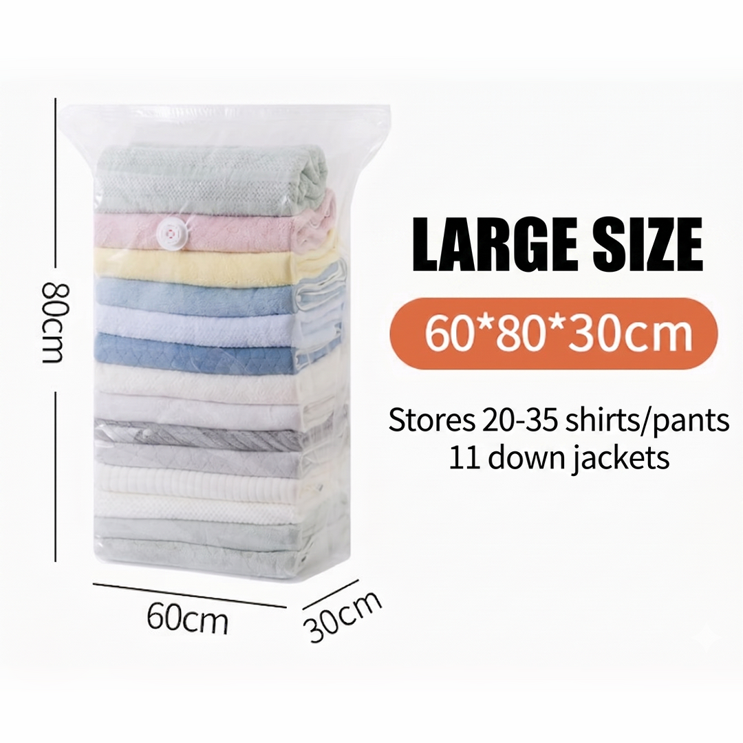Lot de sacs de compression sous vide, diverses tailles, pour organiser vêtements et literie. Rangement espace.