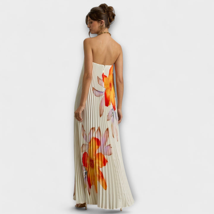 Robe de soirée femme à fleurs, coupe longue, col cœur, élégante pour toutes occasions.
