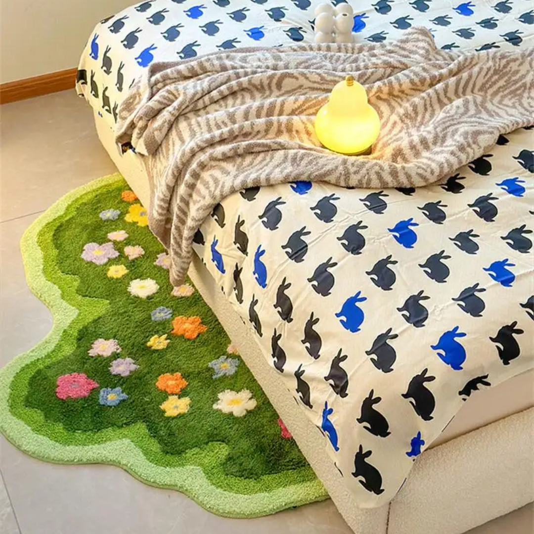 Tapis de sol doux en polyester avec motif floral GardenGlow. Antidérapant, idéal pour le confort intérieur maison.