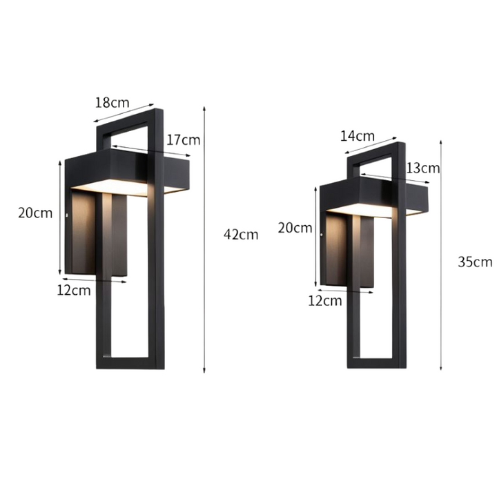 Applique murale LED extérieure moderne, design noir épuré pour éclairage de jardin, terrasse et entrée.
