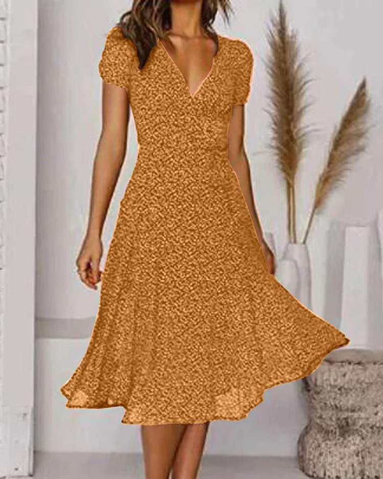 Robe femme décontractée et élégante, imprimé floral, col V, coupe midi, pour diverses occasions.