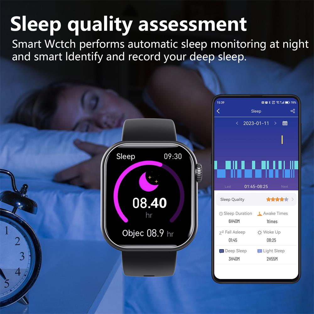 Montre connectée femme, bien-être et sport: monitoring glycémie, tension, FC, SpO2, qualité du sommeil.