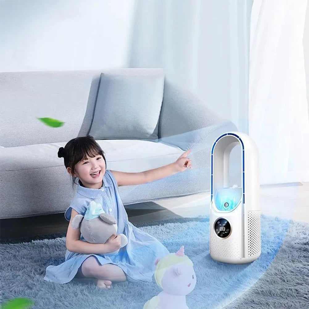 Rafraîchisseur d'air portable avec connexion USB facile. Alimentation polyvalente pour fraîcheur.