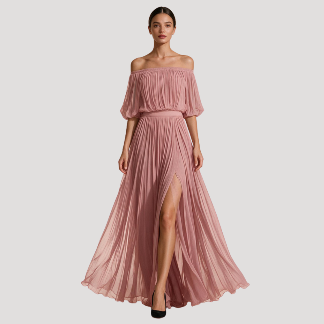 Robe femme plissée chic avec dos dénudé, idéale pour une soirée glamour ou un mariage élégant.