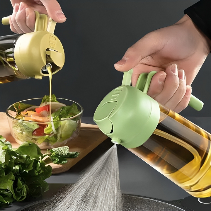Distributeur d'huile OilLux pour cuisson saine, contrôle parfait du dosage, ustensile pratique.