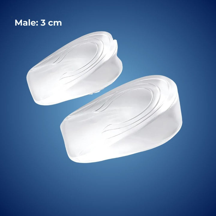 Semelles rehaussantes en gel silicone, augmentent la hauteur et améliorent la posture, réduisant la pression sur les pieds.