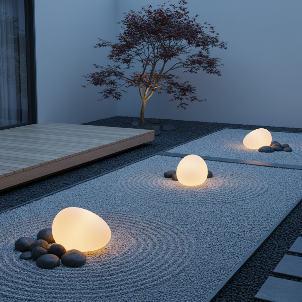 Éclairage paysager solaire LED effet pierre, étanche, idéal pour les sentiers du jardin.