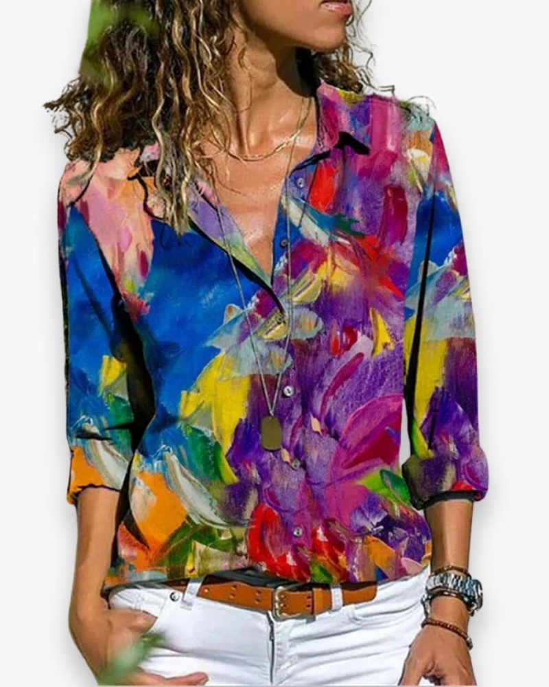 Blouse légère imprimée pour femme, style fluide et confortable pour un vêtement quotidien.