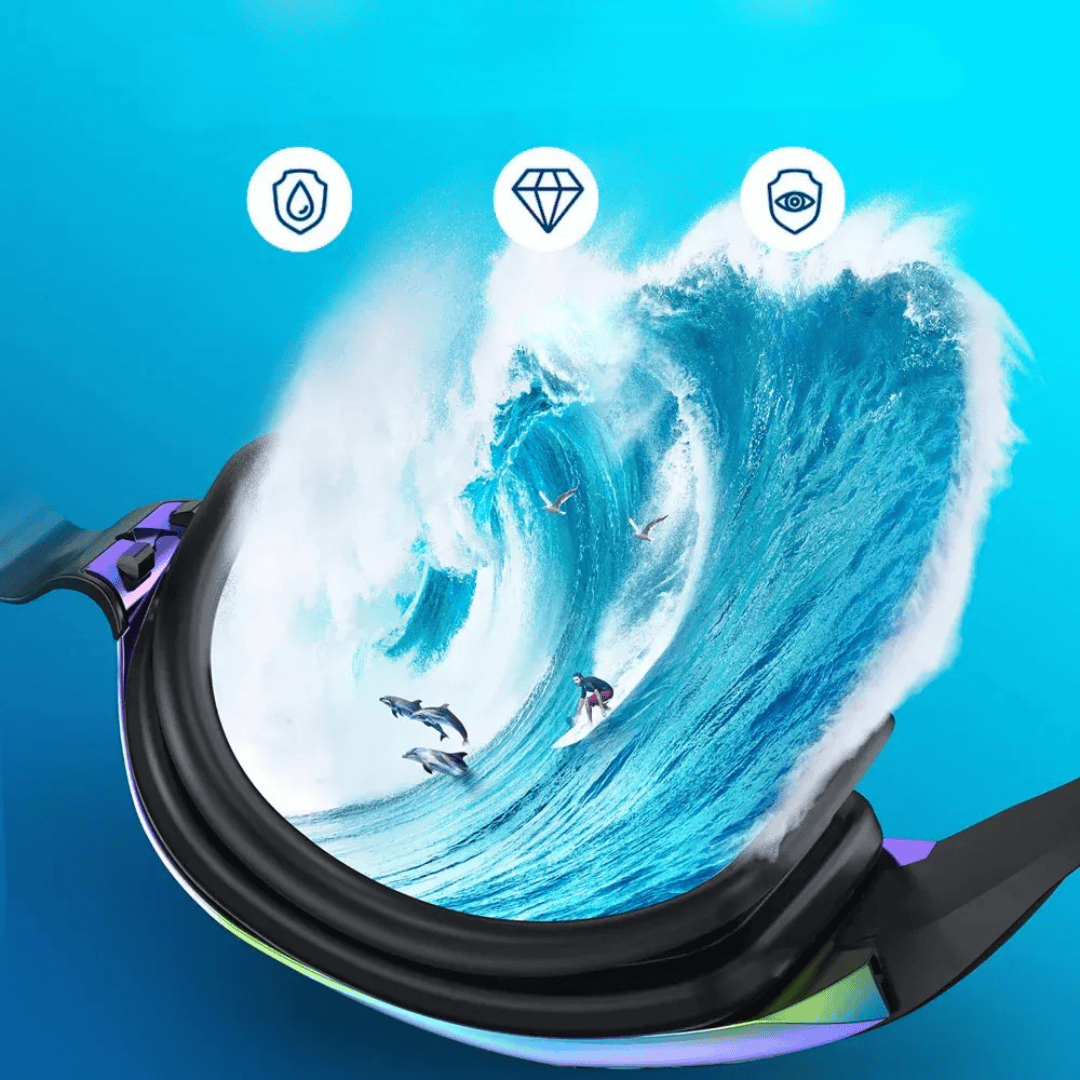 Lunettes de natation unisexes haute performance, anti-buée, protection UV et ajustement confortable en silicone.