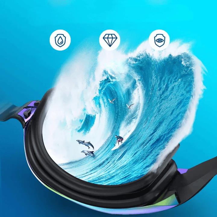 Lunettes de natation unisexes haute performance, anti-buée, protection UV et ajustement confortable en silicone.