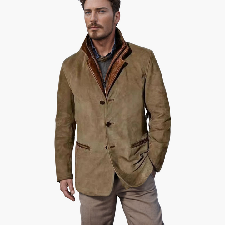Veste homme élégante noire, style blazer chic, col distinctif, idéale pour tenue décontractée ou semi-formelle.