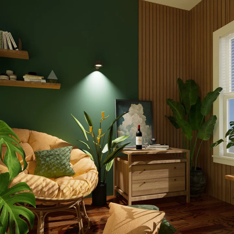 Applique murale LED blanche, sans fil, dimmable et rotative. Éclairage intérieur élégant et modulable, installation facile.
