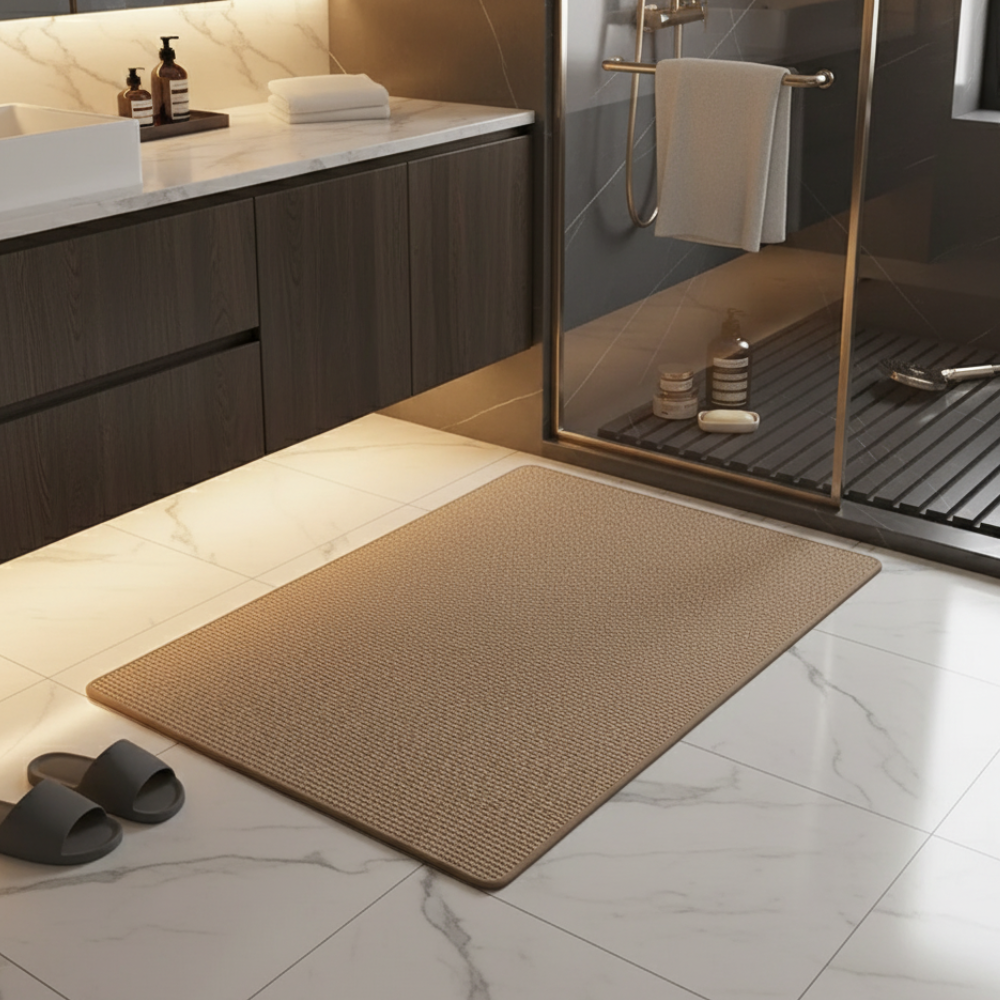 Tapis de bain lavable en machine, microfibre douce pour entretien facile et hygiène optimale.
