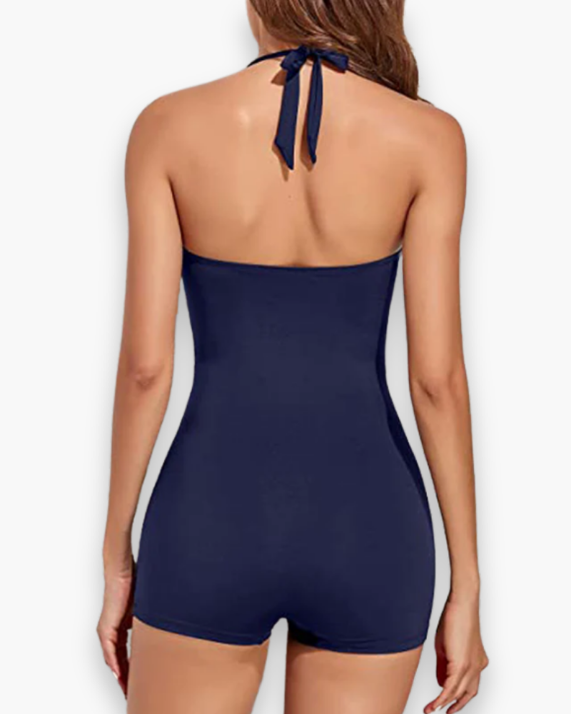 Maillot de bain femme une pièce moderne soulignant la silhouette, parfait pour l'été et les vacances à la plage.