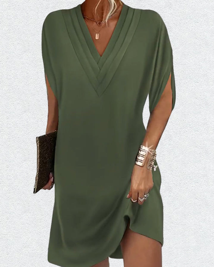 Mode femme: robe élégante unie, manches fendues, confortable et très polyvalente.