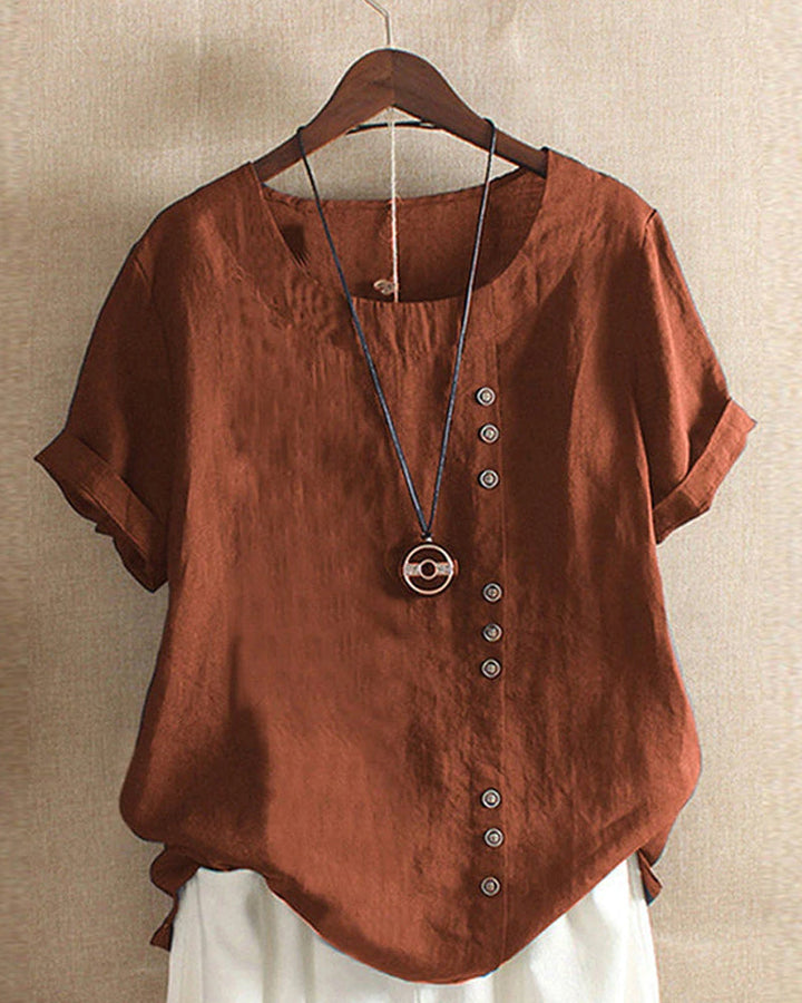 Haut femme polyvalent, boutonnage élégant. Blouse légère pour un look casual chic, vêtement d'été confortable.