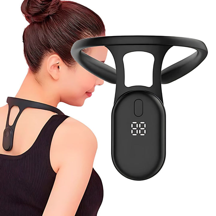 Correcteur de posture intelligent avec capteurs, alertant l'utilisateur pour un alignement optimal du cou et du dos.