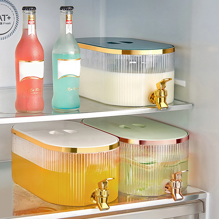 Distributeur de boissons froides avec robinet, en plastique sans BPA, idéal pour réfrigérateur et cuisine.