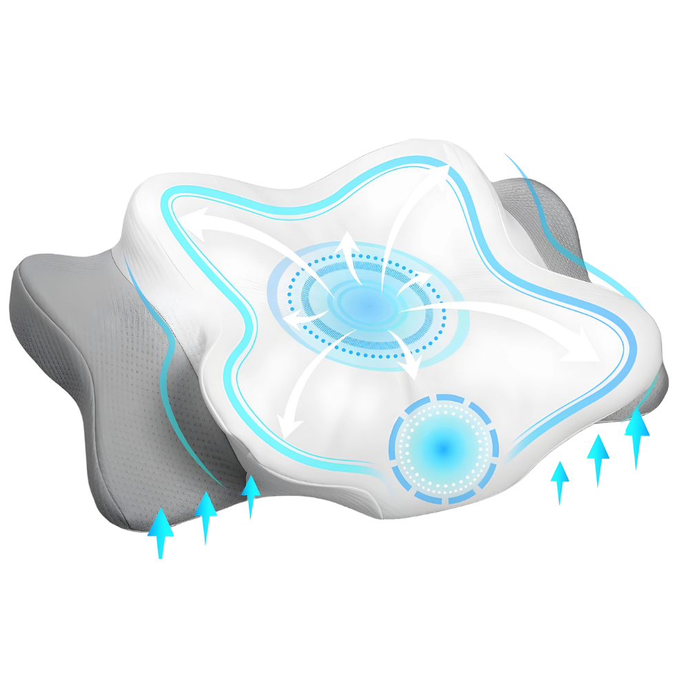 Coussin ergonomique 3D OrthoSleep pour un sommeil réparateur, soutien optimal des cervicales et bien-être.